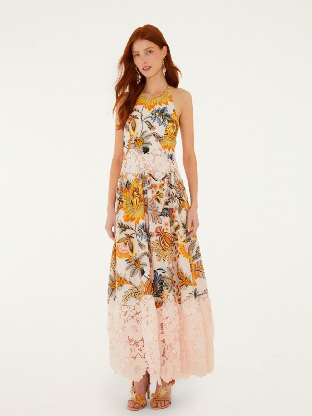 NWT FARM Rio Ligia Floral Light Pink Lace Maxi Dress